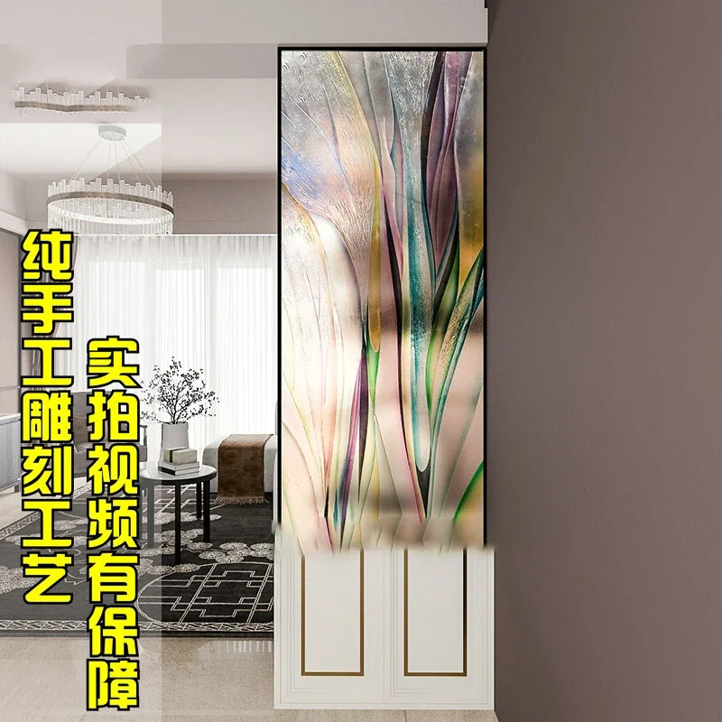 Custom carved tempered stained glass partition screen decoration living room dining room partition wall home