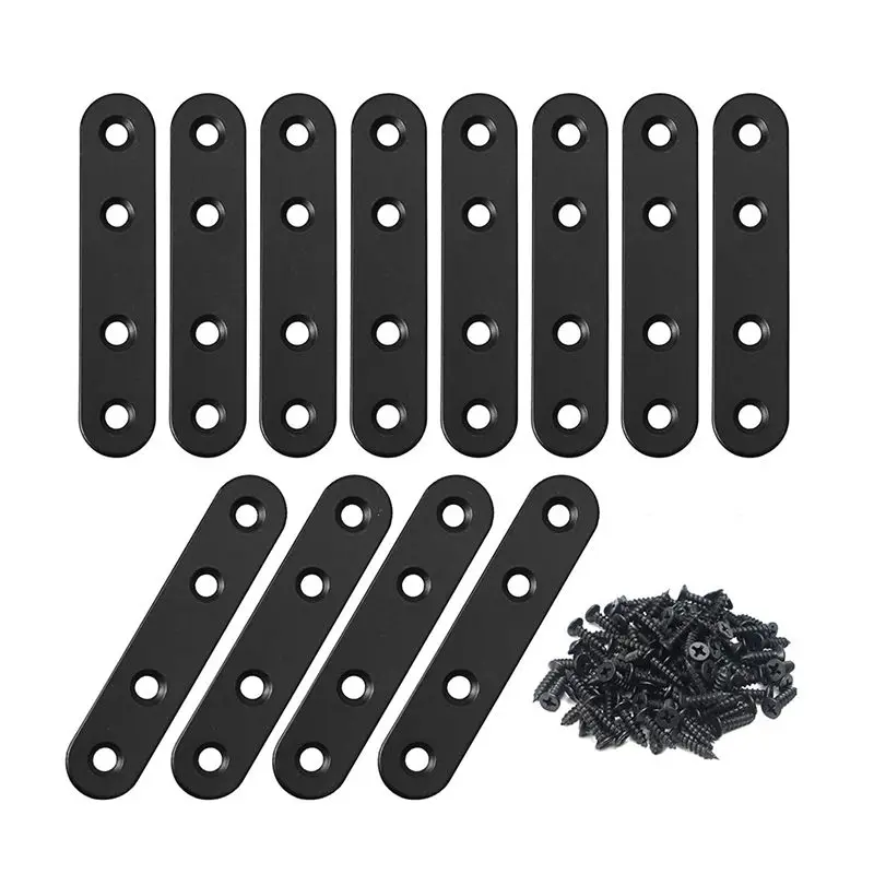 DT17 48 PCS Straight Brackets Stainless Steel Brace Flat Metal Mending Repair Plate with Screws for Wood Furniture