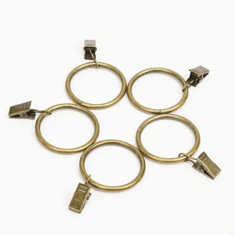 H8WB Metal Curtain Rings with Clips 25 mm Interior Diameter Pack of 10 Smooth Hanger Hook and Clip Set for Curtain Hanging and