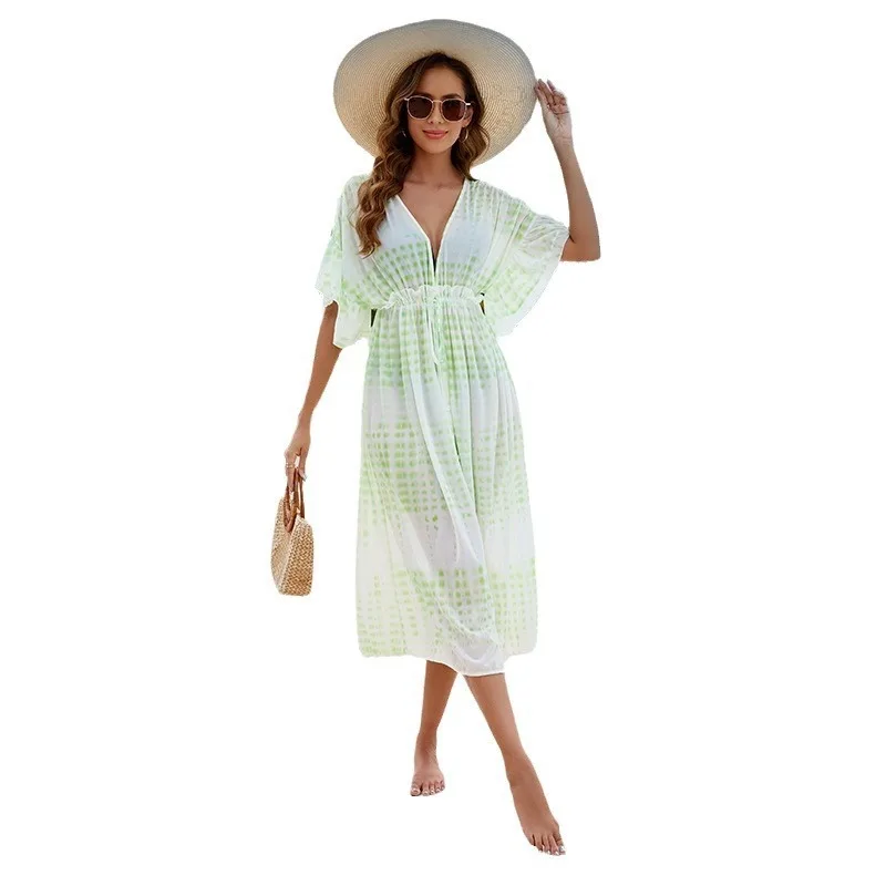 2024 여름 뉴 비치 스커트 여성 레저 휴가 프린트 카디건 비키니 수영복 커버 태양 보호 의류