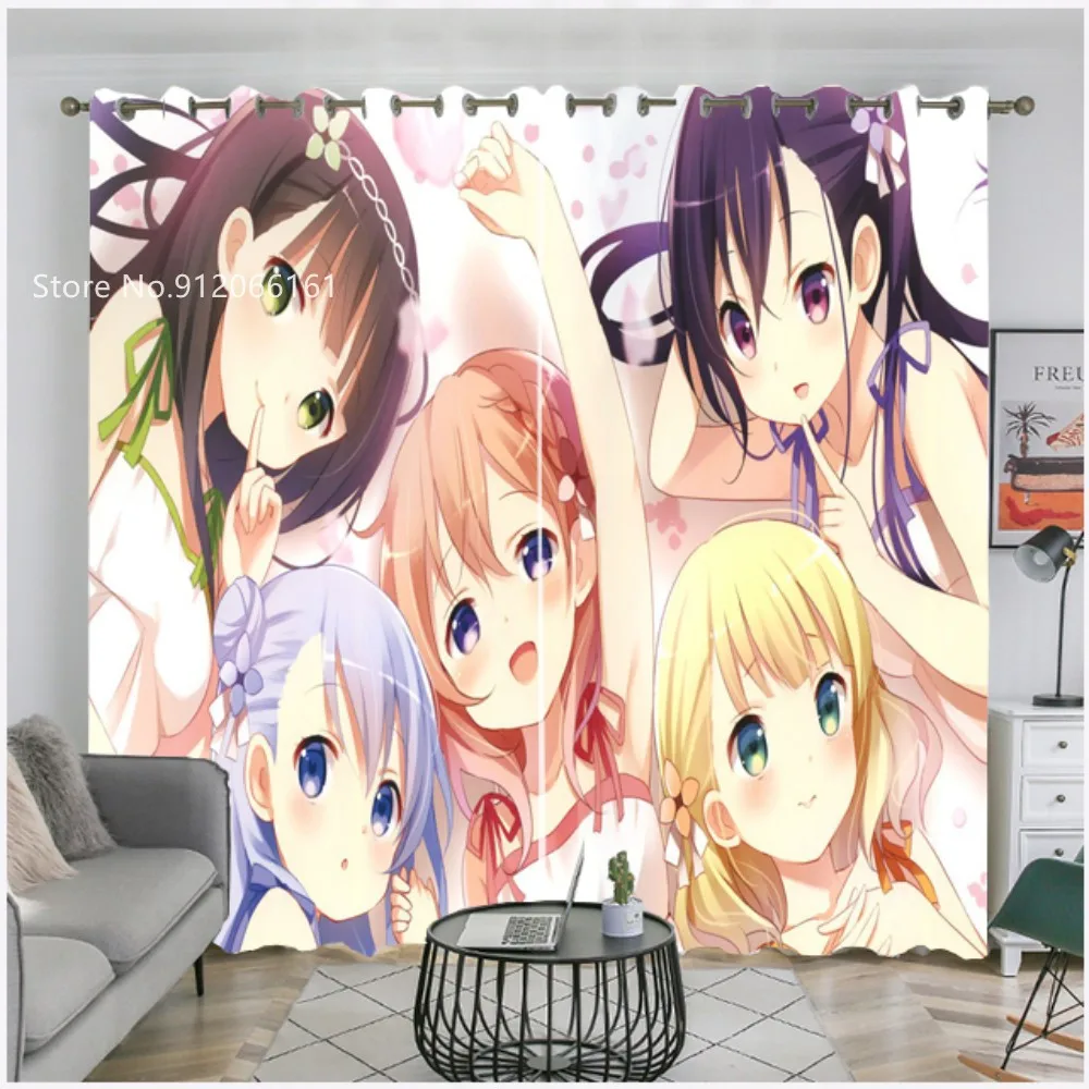 Customized Anime Blackout Curtains Cartoon Anime Is The Order A Rabbit Window Drapes Home Textile Custom Window Treatment