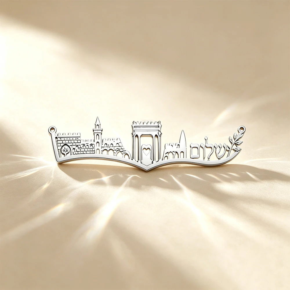 

EUEAVAN 1pc Stainless Steel Pendant for Necklace Old City Jerusalem Skyline Holy Temple Connector Charm Jewish Jewelry Making