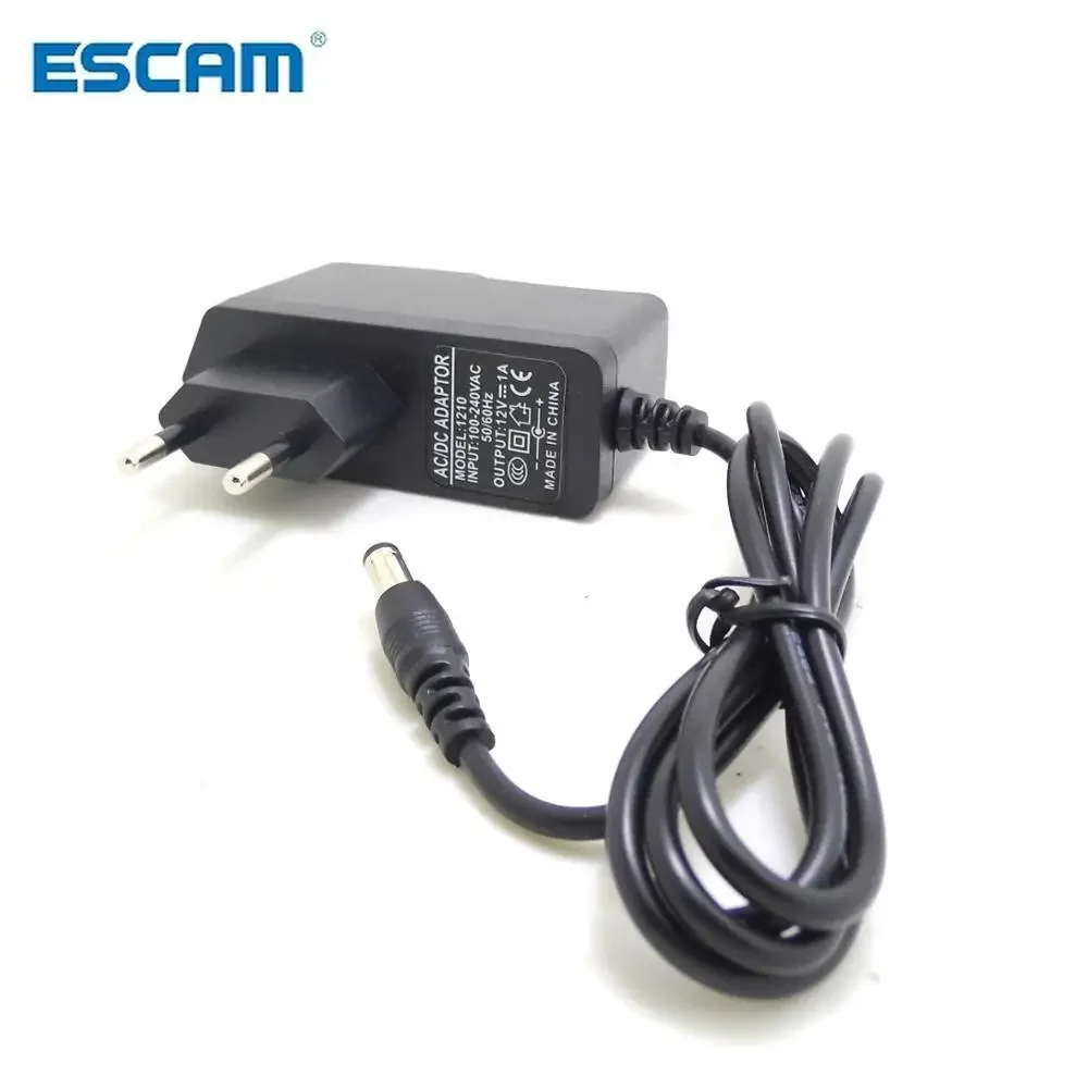 ESCAM EU Plug AC/DC Power adapter charger Power Adapter for CCTV Camera AC 100-240V DC 12V 1A (2.1mm * 5.5mm)