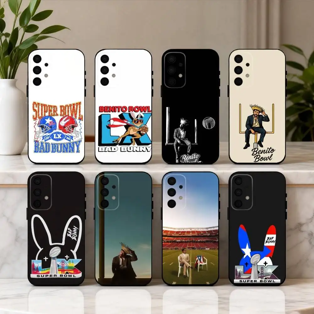 B-bad bunny super B-bowl phone Case For Samsung Galaxy A73,A72,A71,A70,A53,A52,A51,Others Soft Black Shell