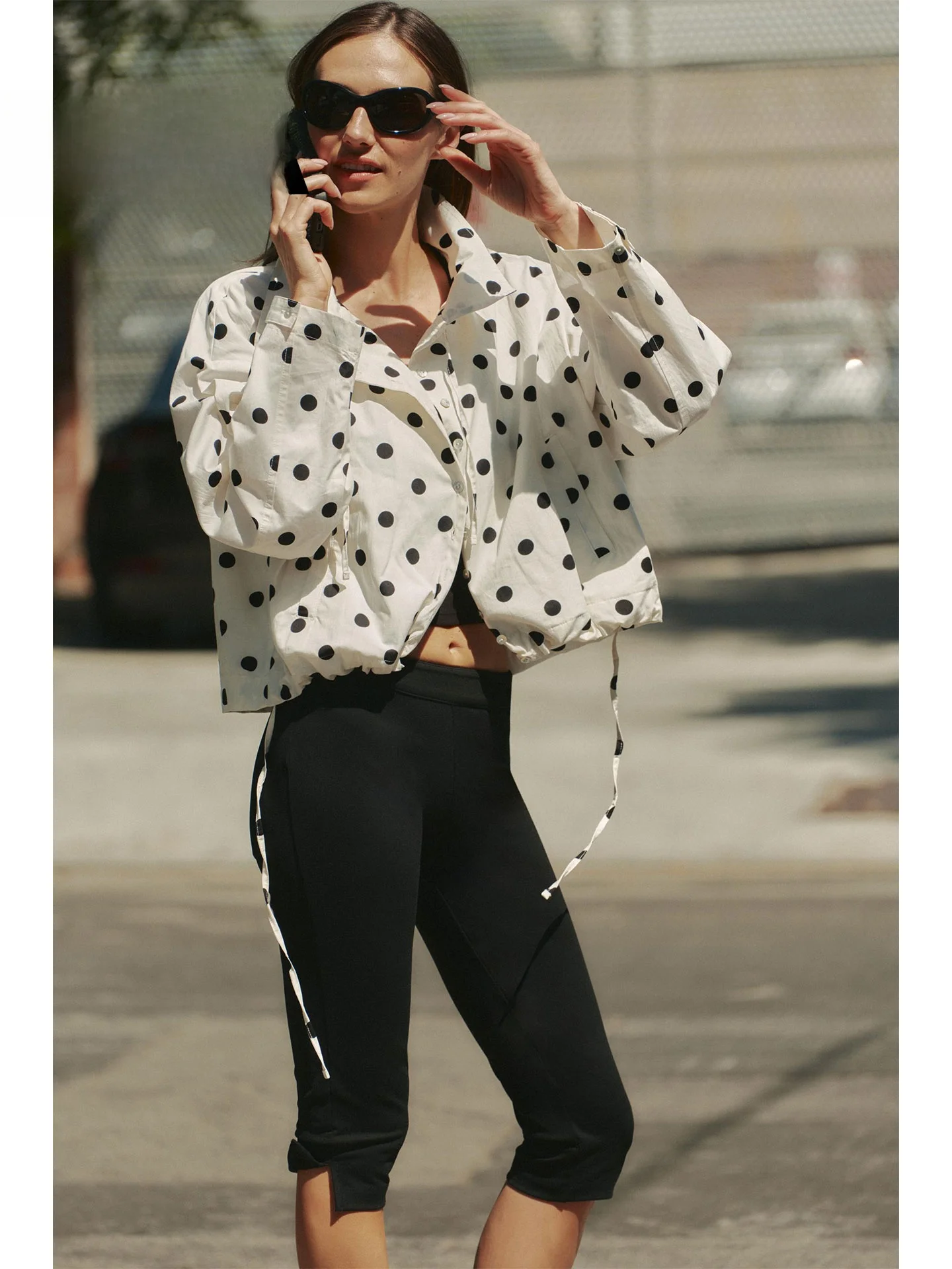 

Summer 2026 Short Style Women's Checkered Stand Collar Drawstring Jacket Casual American Fashion Dot Patterned Outerwear