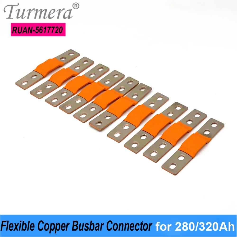 

Turmera 12V Lifepo4 Battery Flexible Busbar Copper Connecter Hole to Hole 56mm 2mm 400A for 280Ah 320Ah Lifepo4 Battery 8Pieces