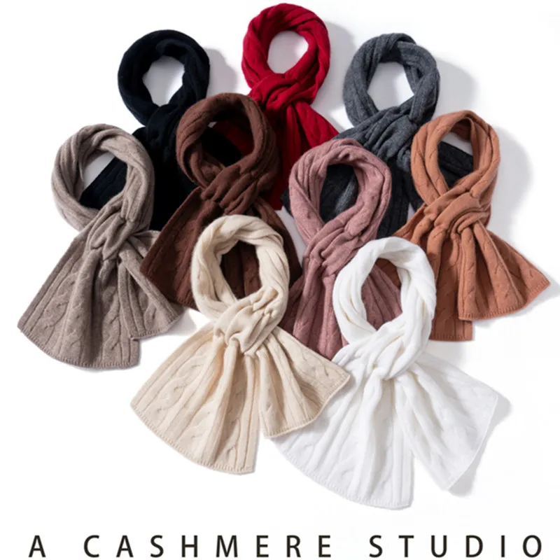 

Новые зимние женские шарфы из 100% кашемира, вязаные, 87*22 см, однотонные, с отверстиями, маленькие шарфы, высококачественные теплые шарфы для женщин