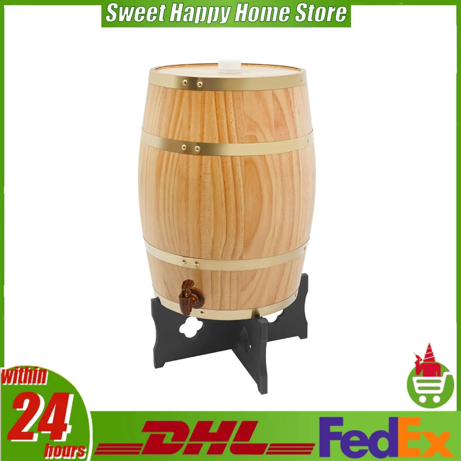 20L Wine Barrel Wood Wine Barrel Whiskey Barrel with Faucet and Stand for Home Brewing Wine Storage Party Decor