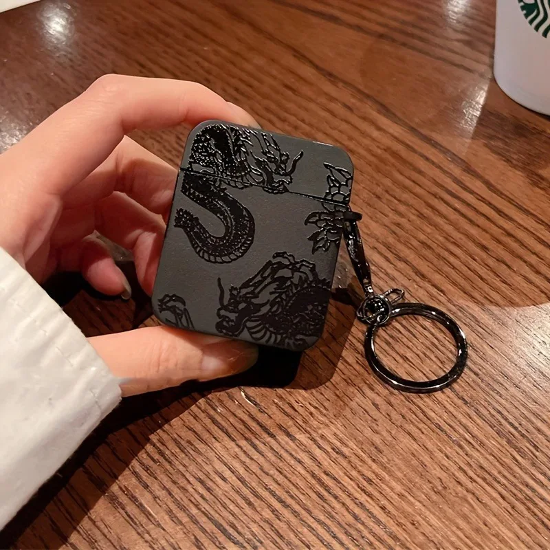 Cool Dragon Pattern Black Headphone Cases for Airpods Pro3/Pro2/Pro Earbuds Case AirPods 4, 3,1or2 Earphone Cover With Keychain
