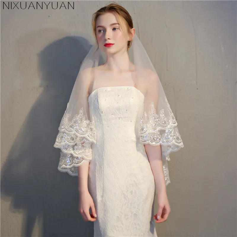 NIXUANYUAN 2023ราคาถูก2 Layears สีขาวงาช้างผ้าคลุมหน้าเจ้าสาวสั้น Tulle Veils งานแต่งงานอุปกรณ์เสริม