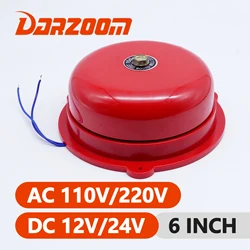Traditional high quality red alarm bell AC110V/220V DC12/24V call ring 6 inch high decibel alarm bell factory bell