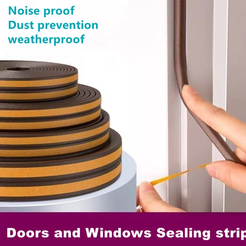 10M Window Weather Strip DIE Self-adhesive Acoustic Rubber Foam Seal Strip Tape Windproof Insulation Door Weatherstripping