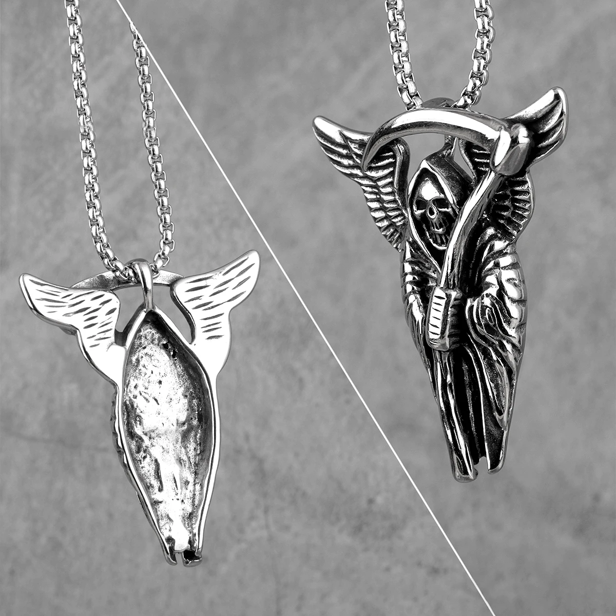 Grim Reaper Death God Skull Men Necklaces Pendants Chain Gothic for Boy Male Stainless Steel Jewelry Creativity Gift Wholesale