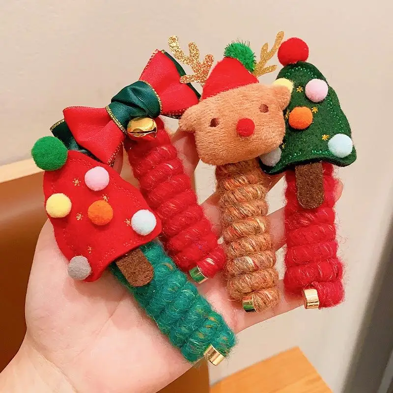 1/2PCS Christmas Spiral Hair Ties For Women | Elastic Hair Ties Snowflake Colorful Christmas Glove Candy Cane Charm | Holidy Gif