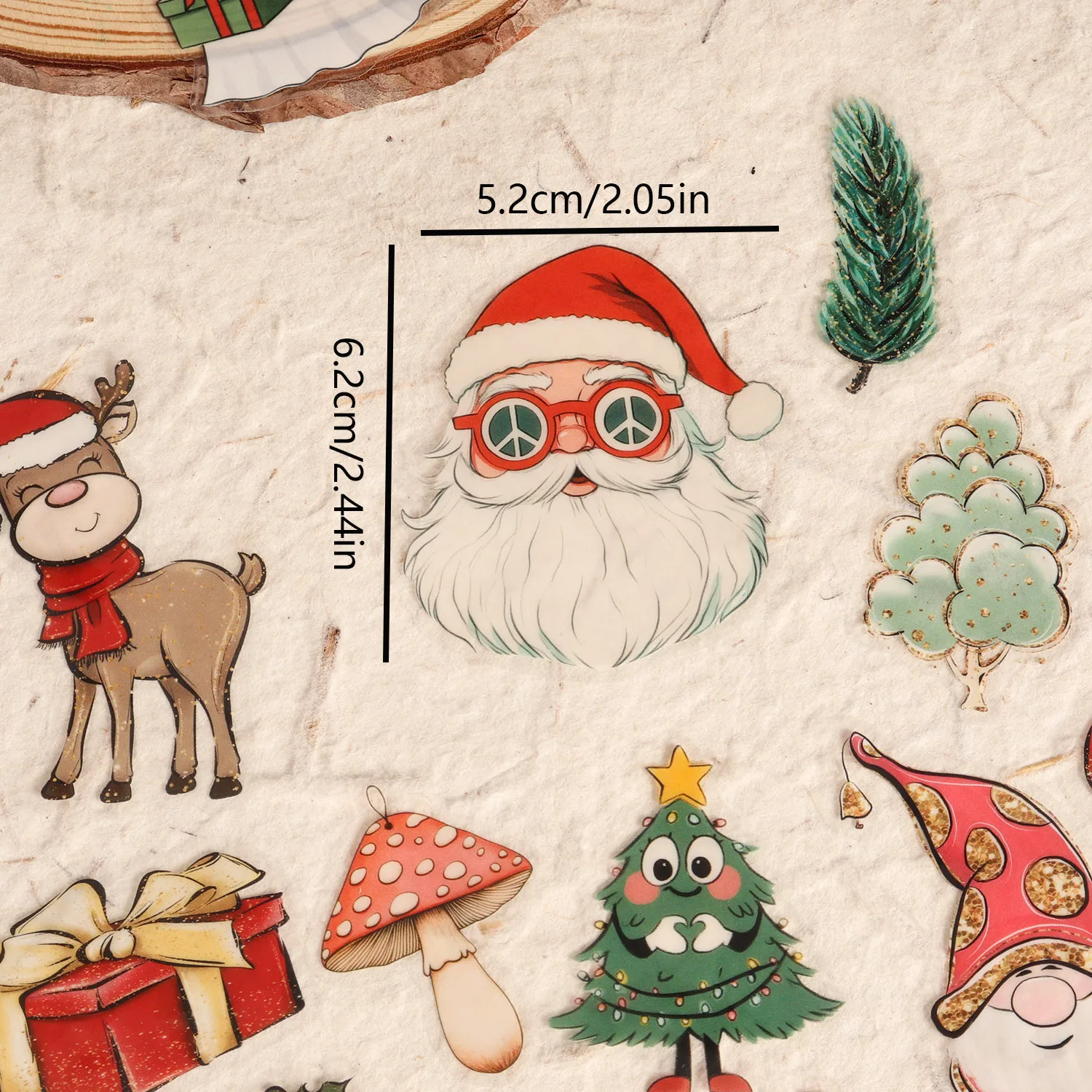 64 Stück Kunstdruckpapier und PET-Weihnachtsfee, transparenter selbstklebender Aufkleber, für Weihnachtsdekoration, Scrapbooking-Zubehör – Detail 2