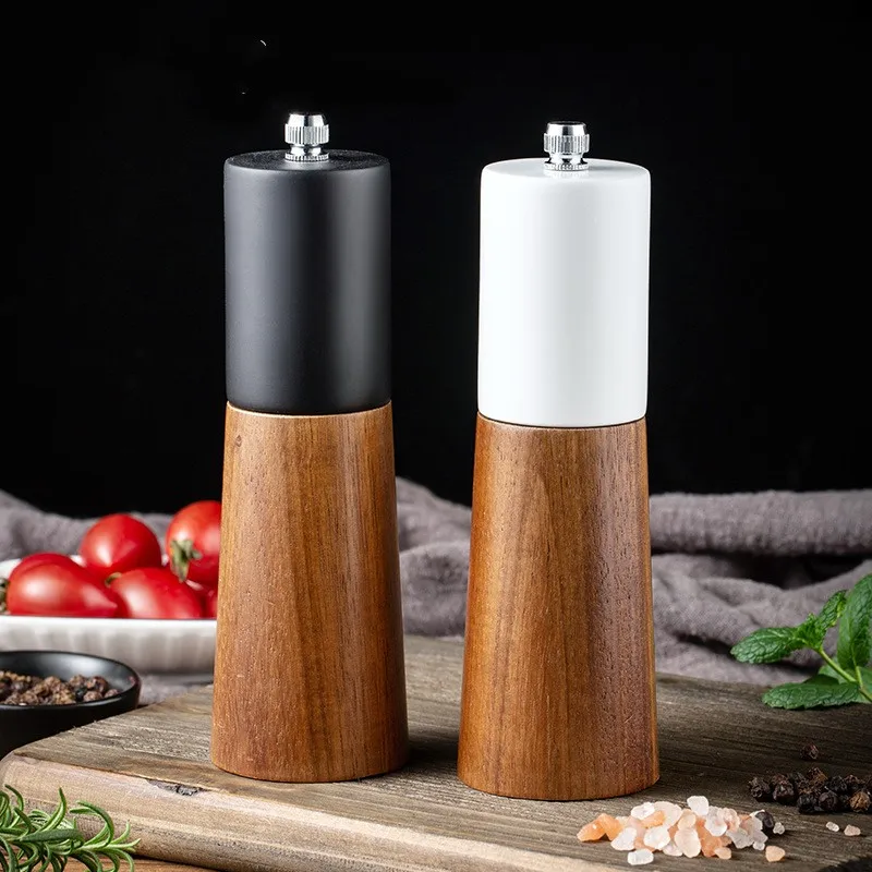 New Manual Salt Pepper Grinder Sets Solid Wood Spice Pepper Mil Adjustable Ceramic Grinder Kitchen Salt Spoon Pepper Grinding