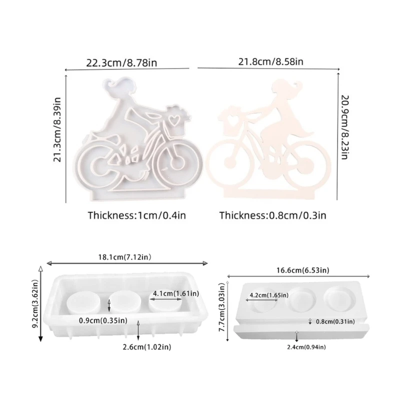 Molde silicona Flexible para manualidades, molde para adornos con forma bicicleta y niña, moldes para candelabros, textura