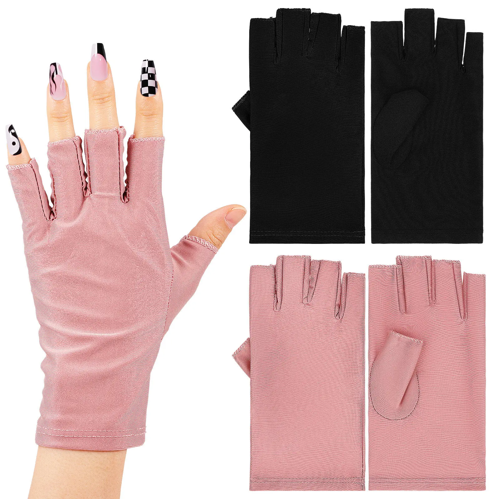 

2 пары гелевых перчаток для маникюра с УФ-защитой, без пальцев, мягкие, удобные, для предотвращения солнечных ожогов при уходе за ногтями