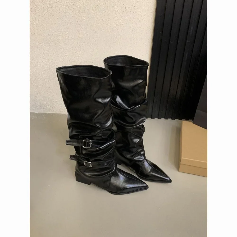 Vintage Damenstiefel mit Dickem Absatz, Frühling/Herbst, Elegante Ritterstiefel mit Gürtelschnalle – Detail 8