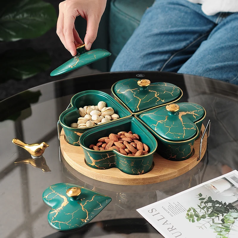 Storage Tray Ceramic Underglaze Nordic Style Rotating High-End Living Room Home Snack Dried Fruit Box Wedding Gift Simple Modern