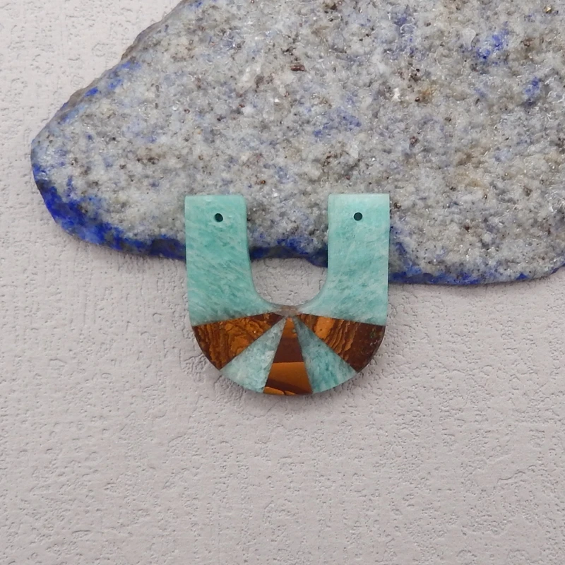 Natural Stone Amazonite Boulder Opal Pendant Bead,Fashion Jewelry Intarsia Pendant For Men Women 26x25x4mm 4g