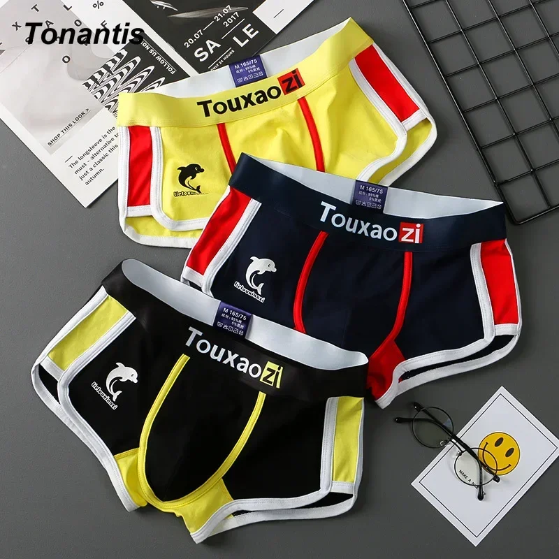 3Pcs/Set Men Boxer Shorts Youth Breathable Cotton Men\'s Underwear Fashion Dolphin Printing Male Underpants Korean Boy Panties