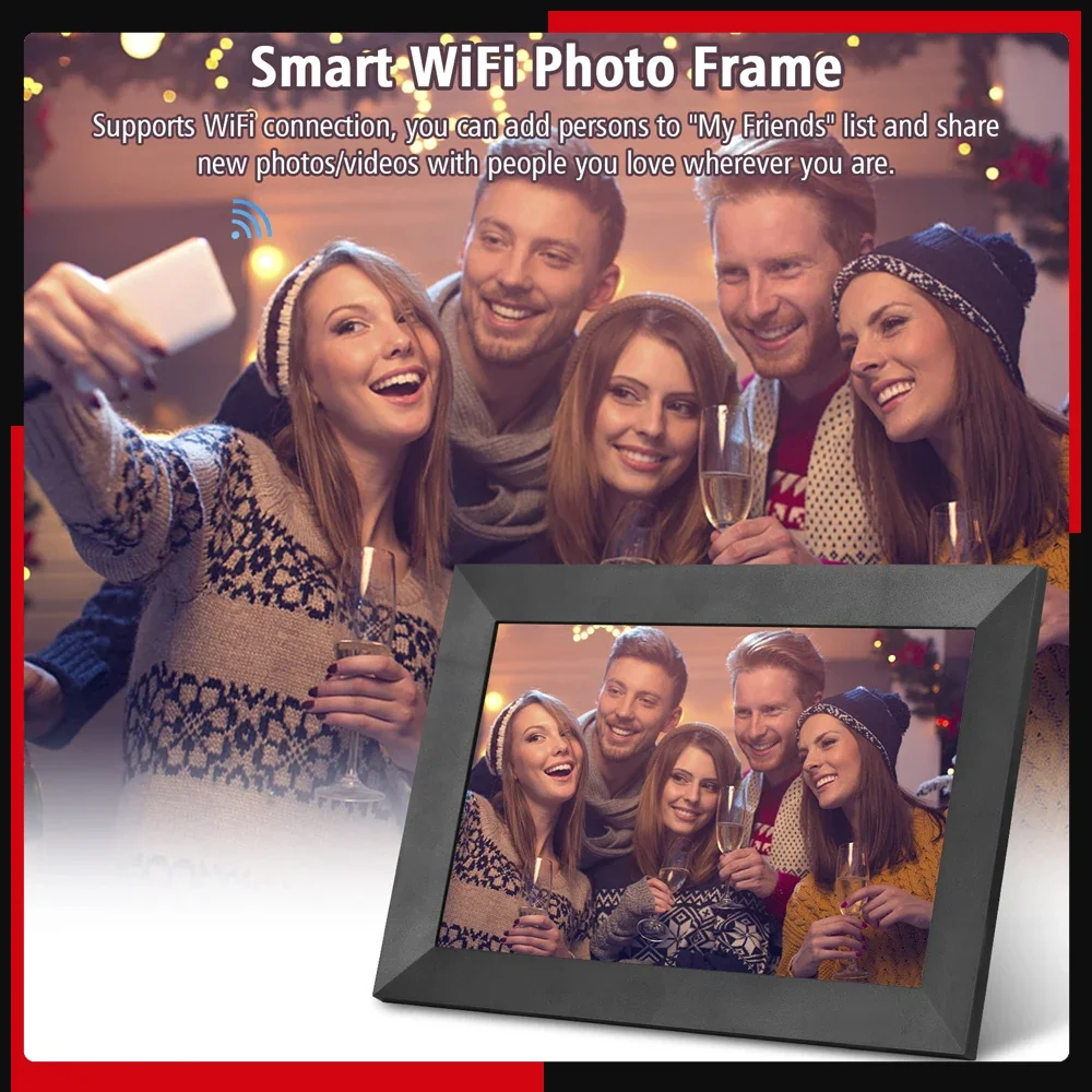 Andoer 10,1-дюймовая умная Wi-Fi фоторамка Цифровая фоторамка HD IPS Сенсорный экран 1280*800 Фото 1080P Видео 16 ГБ Хранение