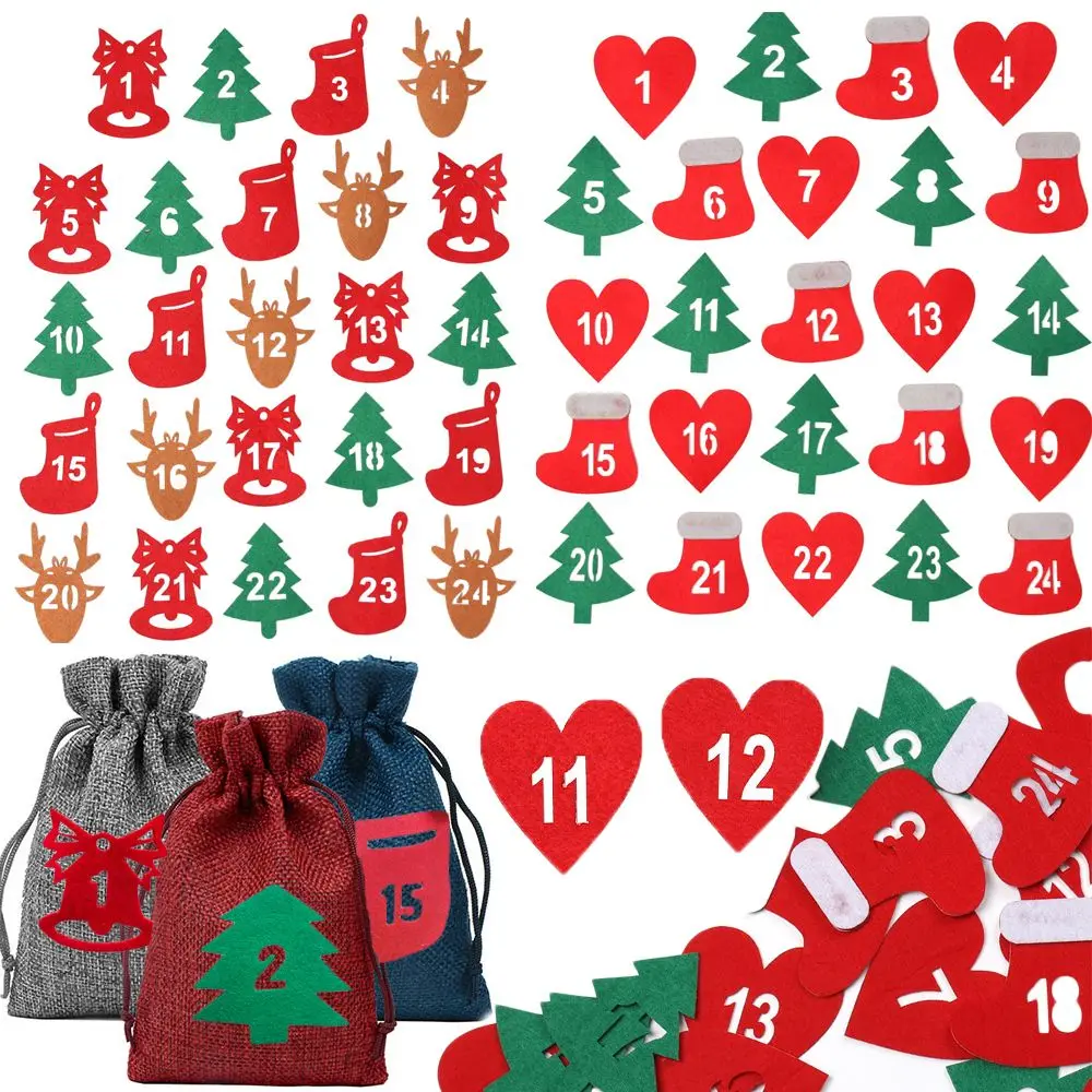 Merry Christmas Advent Calendar 24 Number Felt Countdown Calendar Sticker Xmas Decor DIY Gift Packing Label