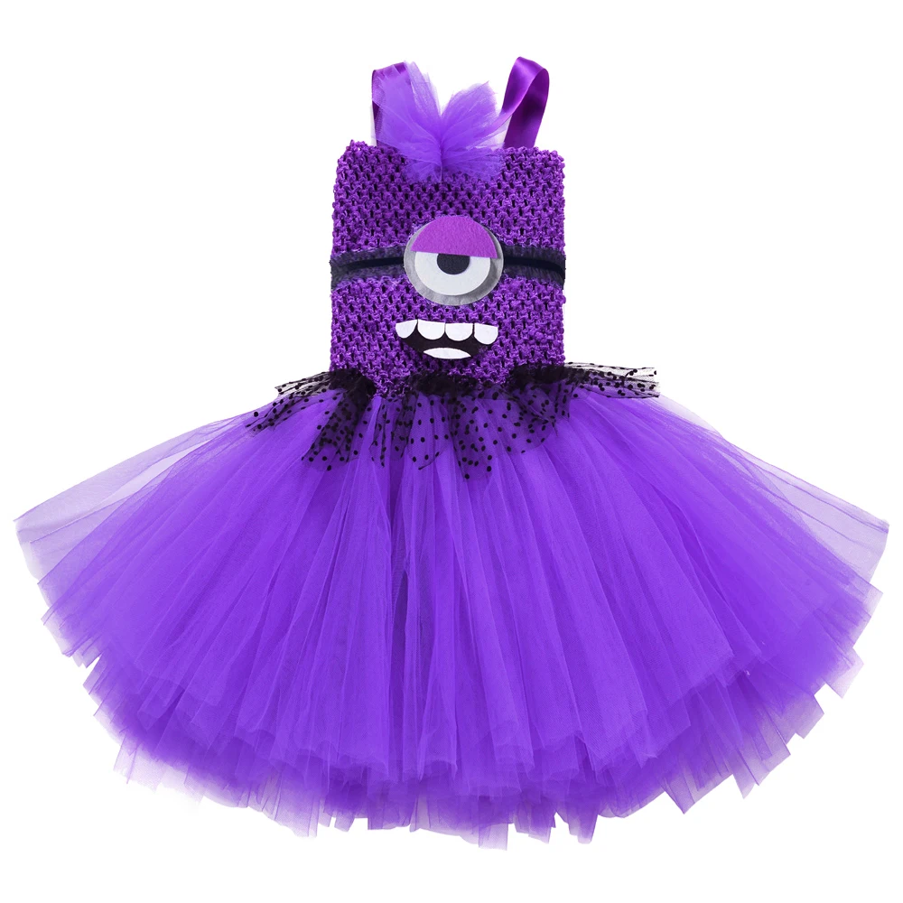 Baby Girls Cartoon Big Eyes Monster Dresses for Kids Purple Carnival Halloween Tutus Costumes Children Anime Characters Outfits