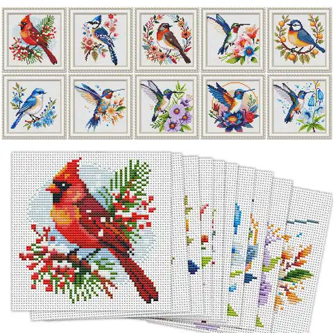 EverShine 10Pcs Cross Stitch Kit Bird DIY Embroidery Flower Animal 11CT Printed Canvas Entry Level Sewing Crafts Christmas Gift