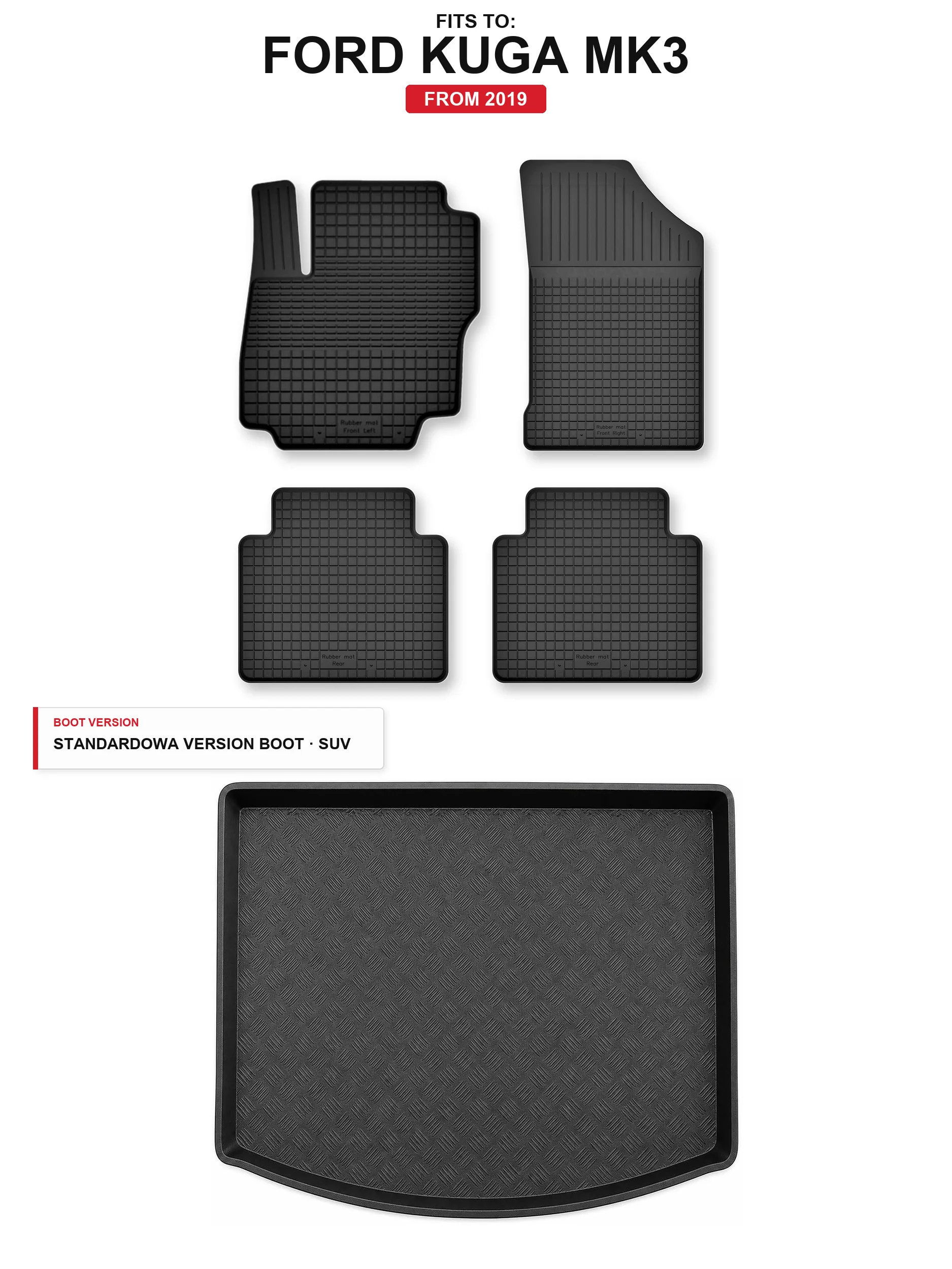 Tapijten in de kofferbak + kofferbakmat voor: Ford Kuga Mk3 2019- SUV 5 El.