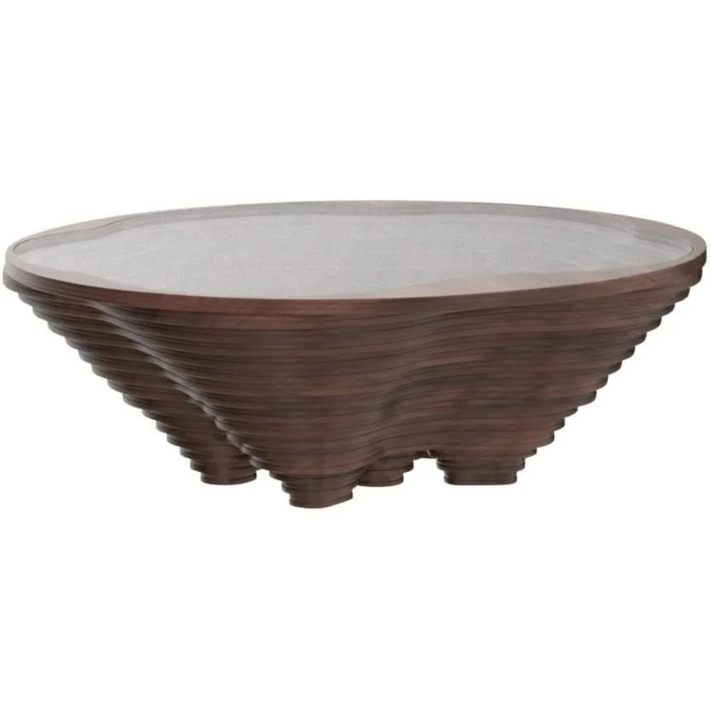 طاولة قهوة حلزونية خشبية بتصميم بابيلا - طاولة مزخرفة حديثة وأنيقة مع سطح زجاجي، تصميم خشبي مصنوع يدويًا - مثالية