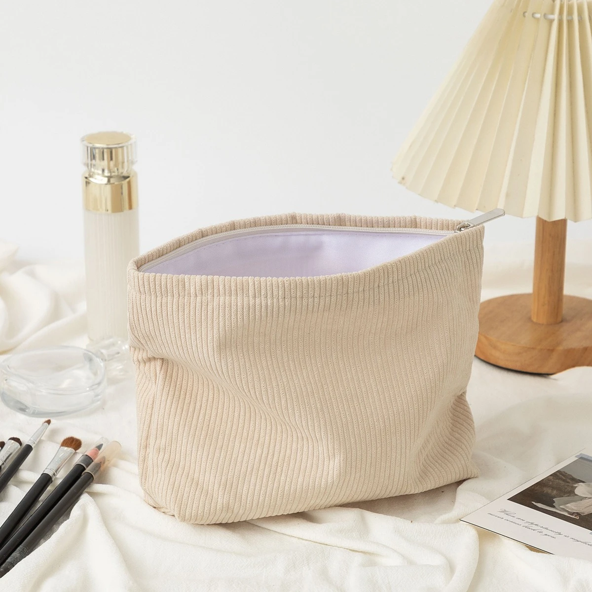 Corduroy Cosmetic Bag Women Ko - Korean Skincare Routine recension och pris