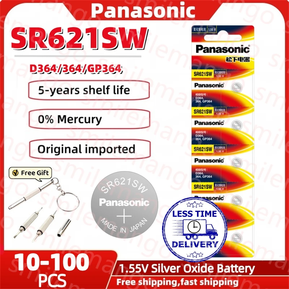 Panasonic-Batería de óxido de plata de 100 V, Longines Tiansuo CK, aplicable a Casio Button cell, SR621SW D364 364 GP364, 10-1,55 Uds.