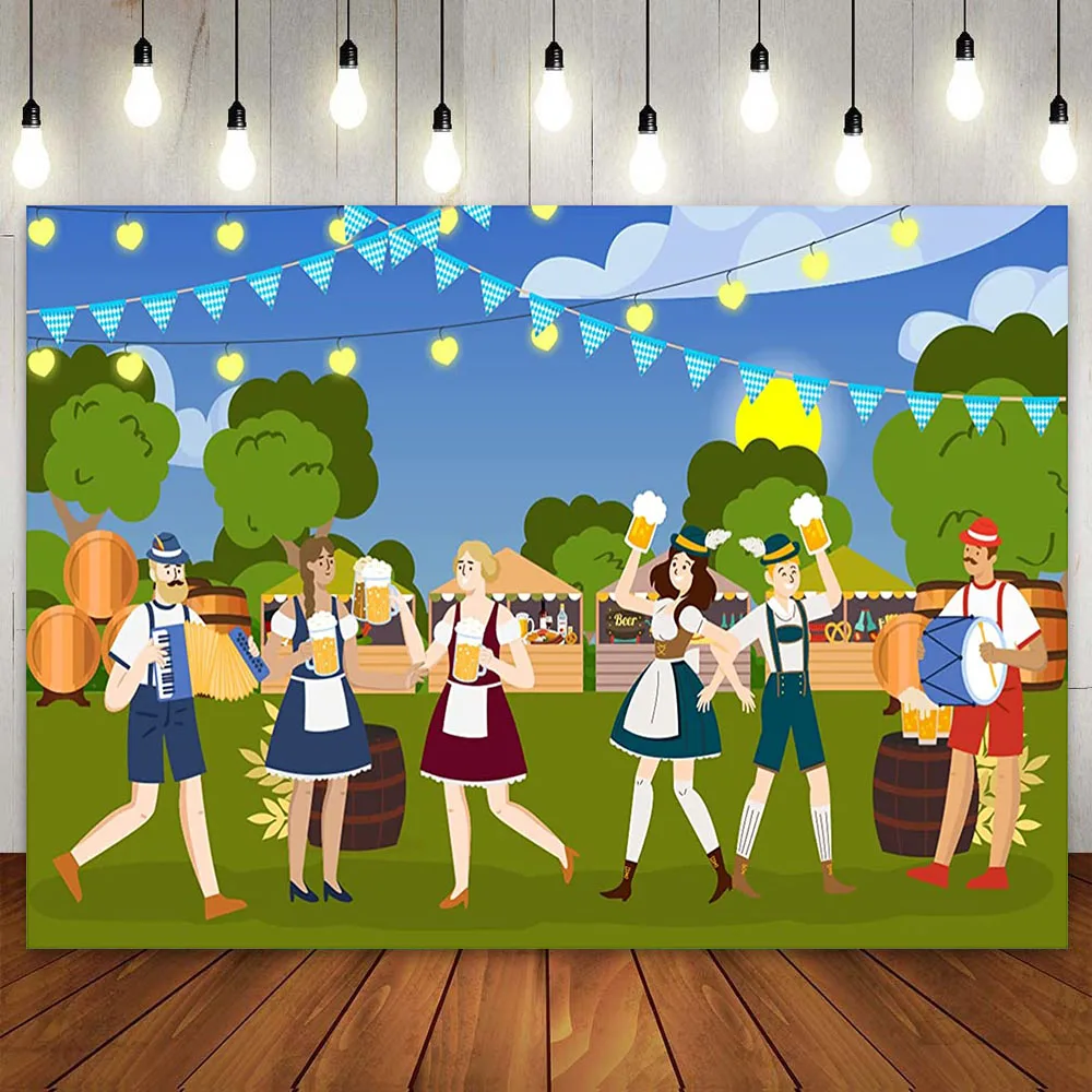 Beers Festival Dancing Party Backdrop Oktoberfest Decor German Town Street Bavarian Poster Banner Background St. Patrick's Day