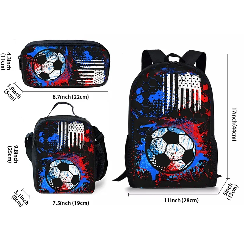 ขายร้อน 3 ชิ้น/เซ็ตการ์ตูนแฟชั่นฟุตบอลโรงเรียนกระเป๋าสําหรับ Boy/หญิงการ์ตูนกระเป๋าหนังสือชุดกระเป๋าเป้สะพายหลังโรงเรียนของขวัญ