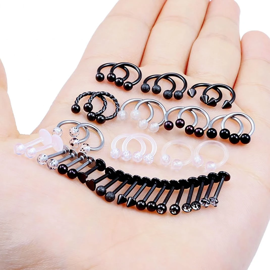 36PCS 16G Stainless Steel Horseshoe Labret Monroe Lip Rings Nail Tragus Helix Earrings Studs Ring Piercing Jewelry 6/8/10/12mm