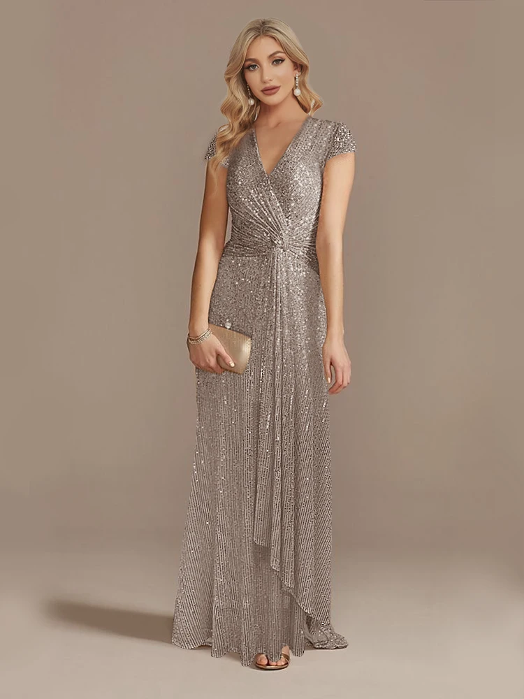 

New Luxury Grey V-Neck Sequin Evening Dresses Elegant 2025 Women Party Maxi Dress Gowns Long Cocktail Dresses Gowns Prom