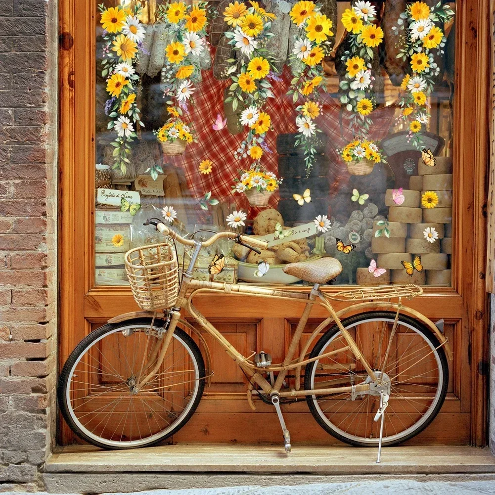 Electrostatic Decals Daisy Window Clings For Window And Glass Surfaces Daisy Floral Design Vine Pattern For Glass Surfaces