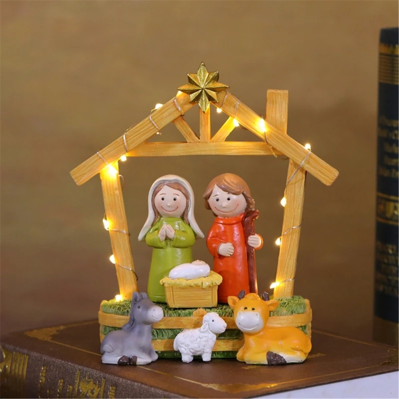 LED Lighted Christmas Nativity Figurines Set for Table Decors Religious Figures for Home and Fireplaces Holiday Display