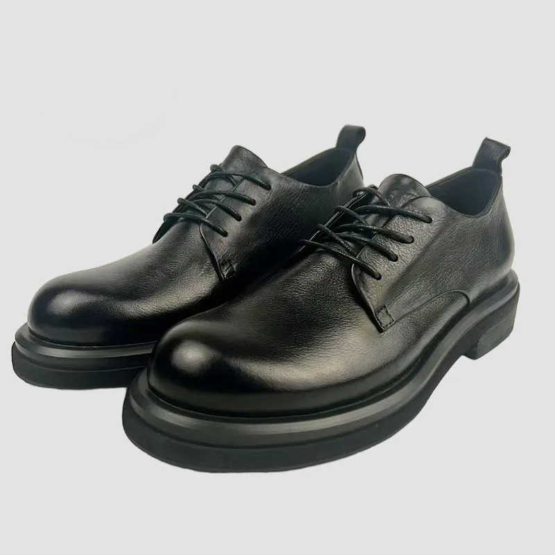 

Men's Round Toe Business Dress Shoes | Handmade Vintage Top Grain Leather Oxfords | Washed Cowhide Formal Footwear
