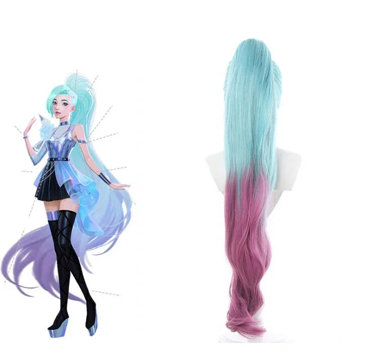 Anime Game Cosplay Perucas, Seraphine, Azul, Roxo, Gradiente Longo, Cabelo Resistente ao Calor