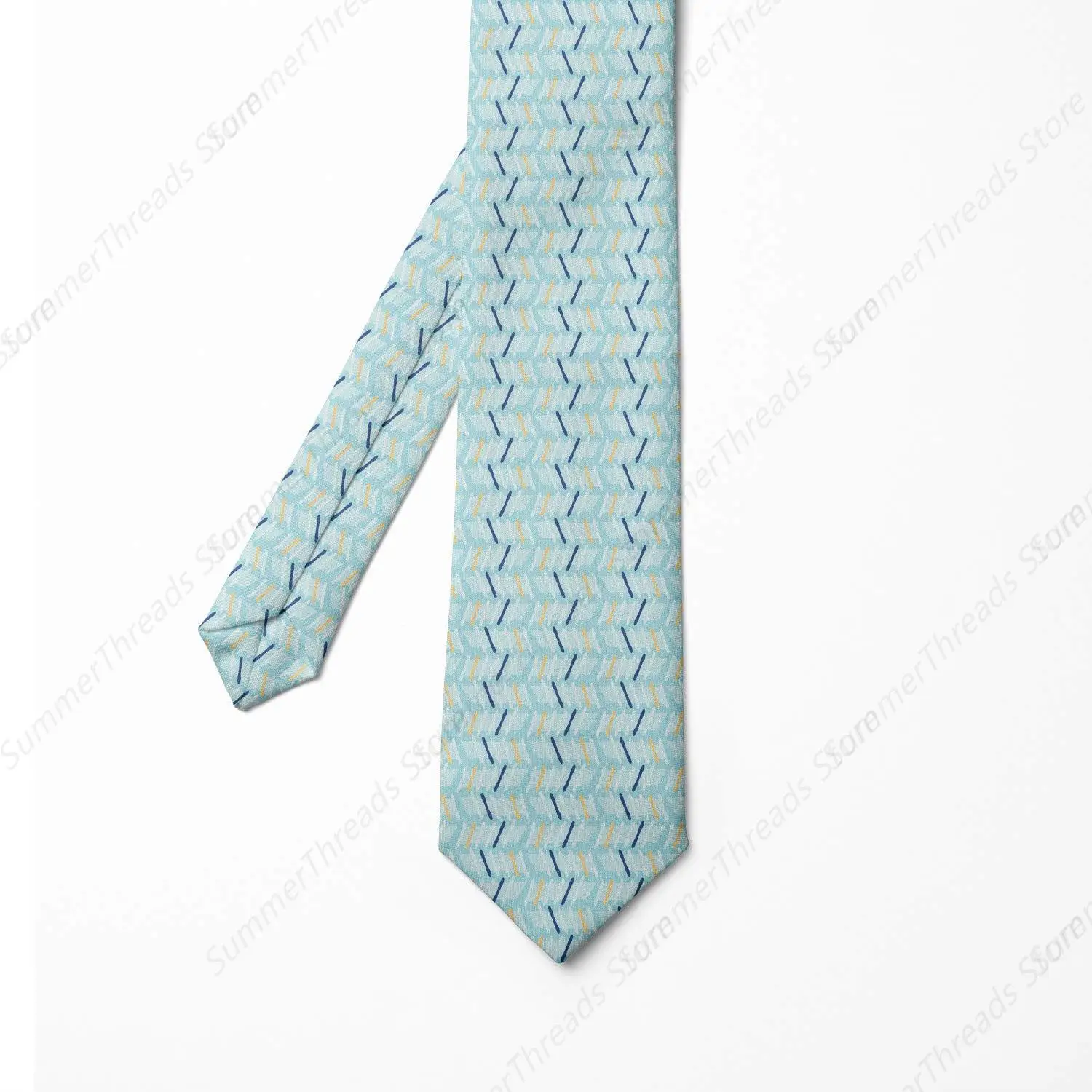 Abstract Men's Tie, Diagonal Streaks on Stripes Drawn by Hand Pale Blue Indigo