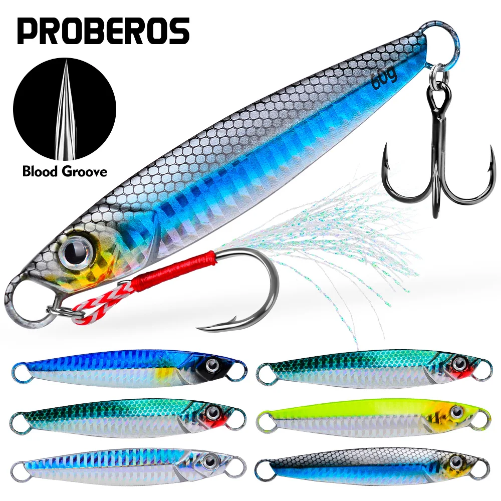 

1pc PROBEROS Lron Plate Lure Sea Fishing MetalBionic Bait 17g/21g/24g/30g/40g/60g DoubleHooks Luminous Fake Bait