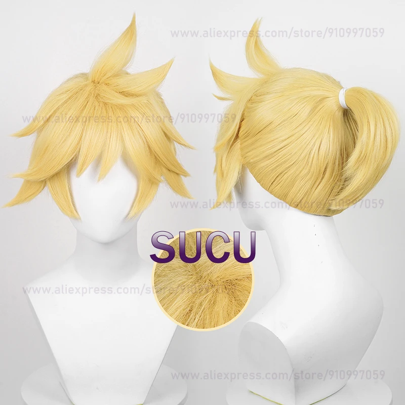 Rin Len Cosplay Wig 30cm Short Light Golden Women Man Hair Anime Heat Resistant Synthetic Wigs