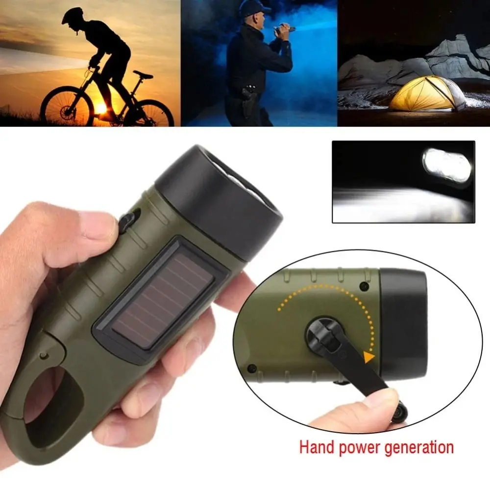 Hand Crank LED Flashlight Solar Powered Energy Saving Charging Torch Portable Rechargeable Outdoor Camping Flashlight
