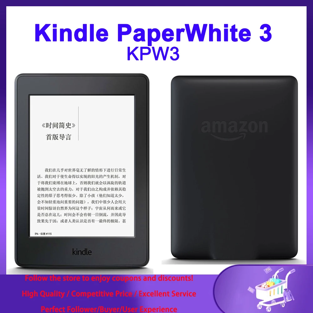 Kindle PaperWhite 3 Kindle KPW3 E-Book Reader with Backlight 6'' Kindle Paperwhite 7th Generation 300ppi Kindle Ereader 1420mAh