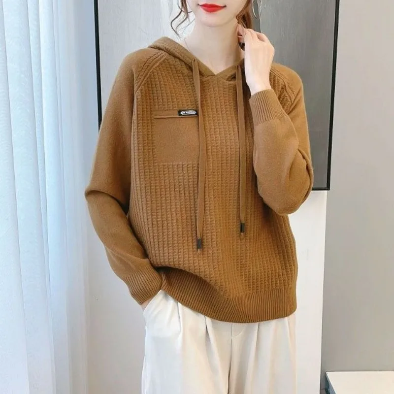 Bluza z kapturem dla kobiet swetry nowy koreański luźny damski krótki sweter wiosna jesień top z dzianiny Pull Femme dzianiny