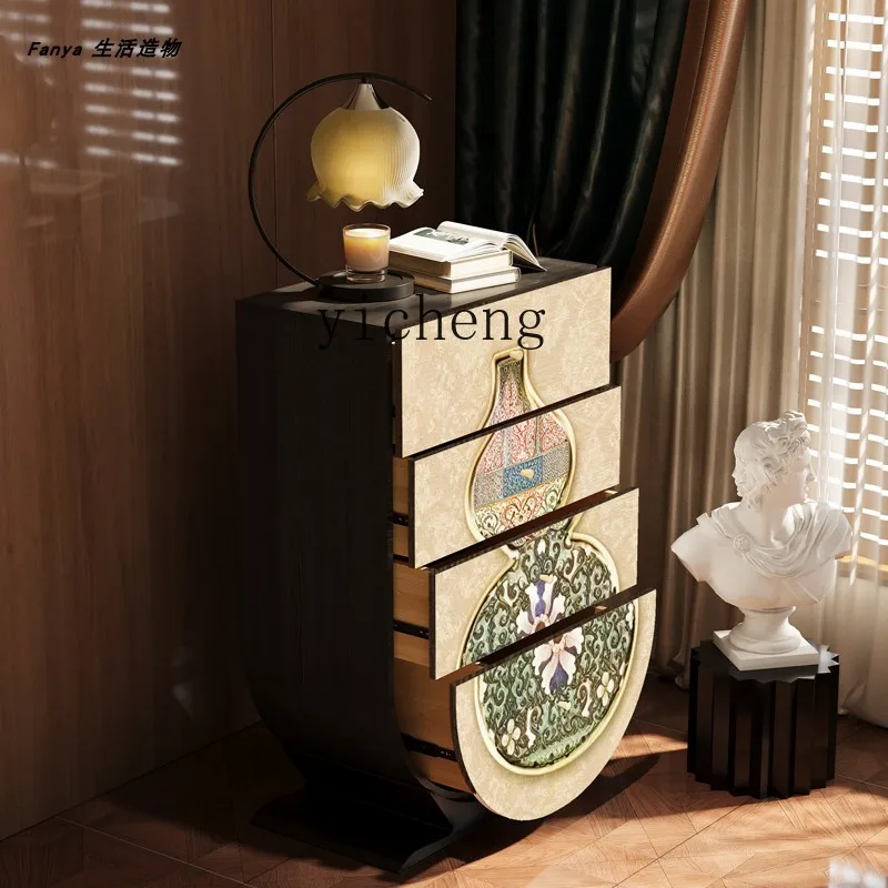 

FY1 Solid Wood Storage Bedroom Bedside Cabinet Gourd Paint Cabinet Home Decor Cabinet