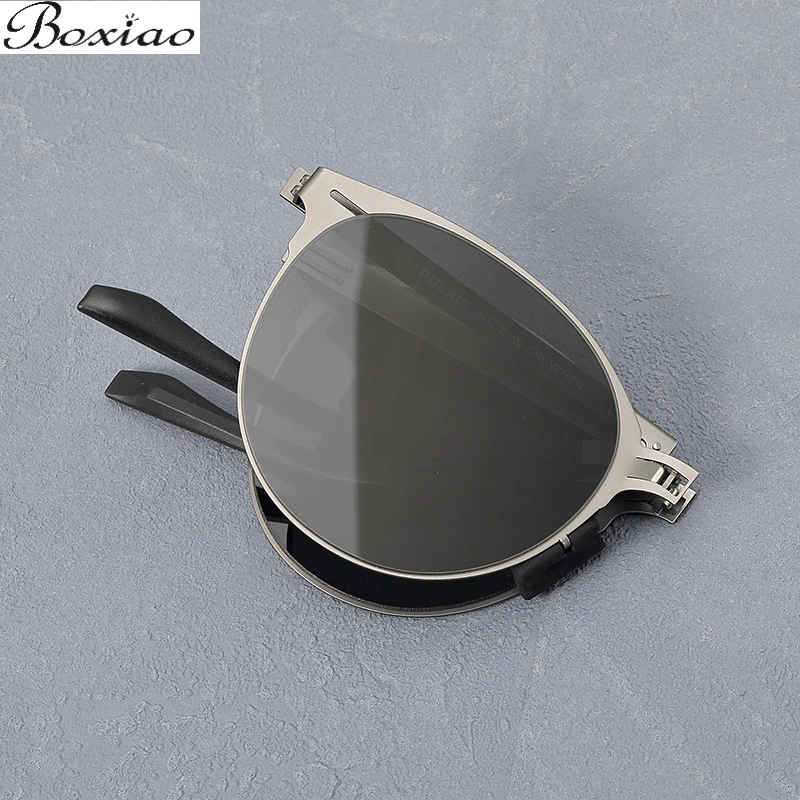 New Folding Fashion Sunglasses for Men Titanium Alloy Ultra Thin Round Outdoor UV400 Anti-glare Sunscreen Fishing Sun Glasses